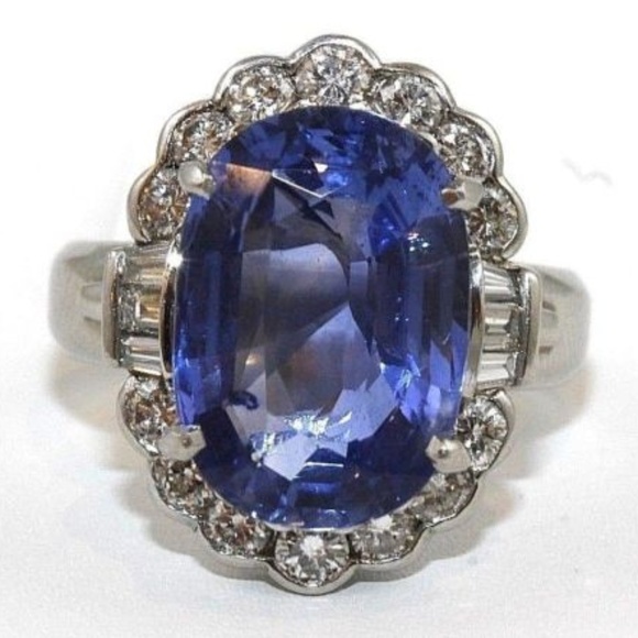 Jewelry - Ceylon Blue Sapphire Diamond Ring Platinum 8.26Ct